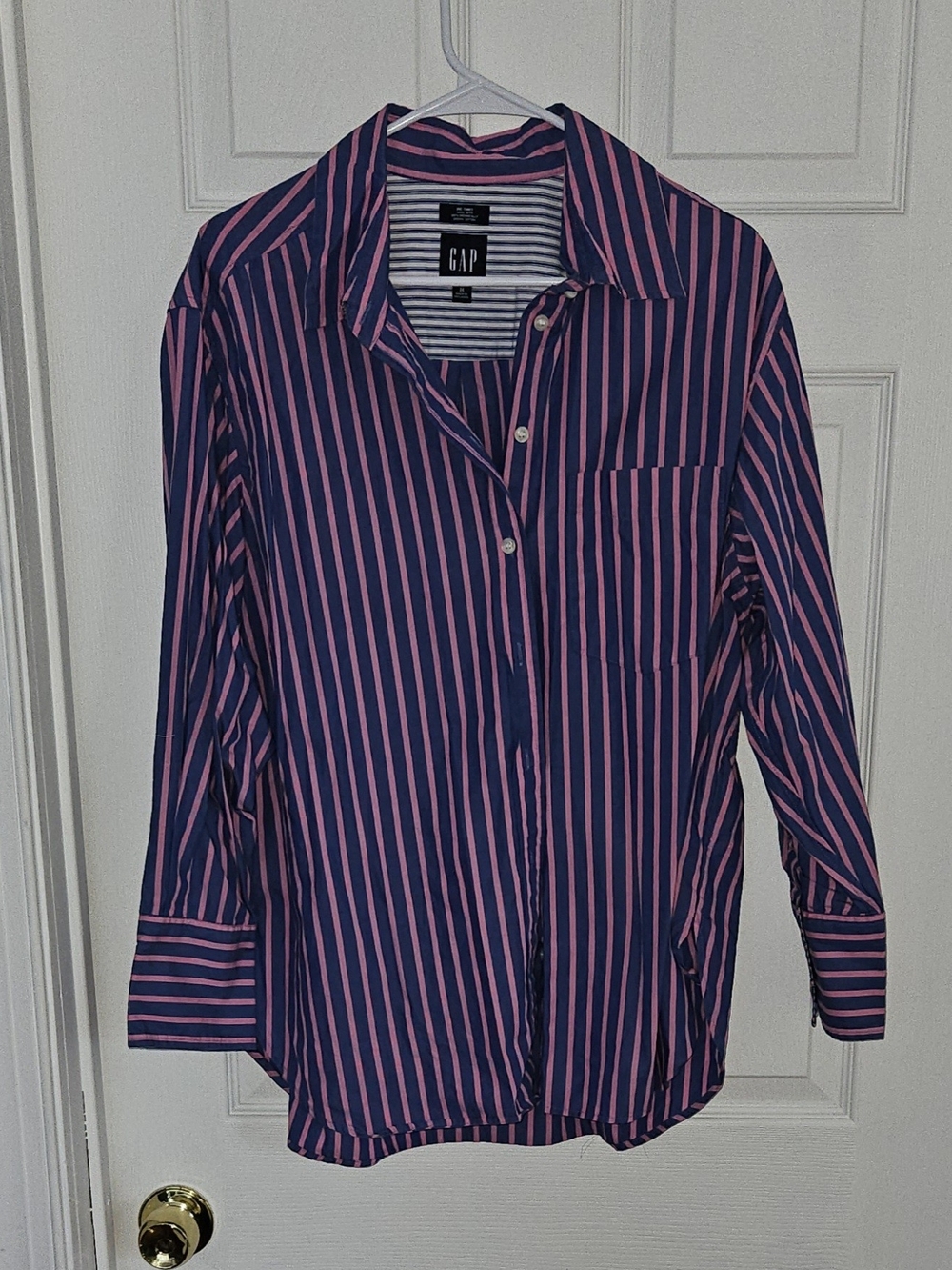 GAP Navy and Pink Vertical Stripe Button-Down Shirt